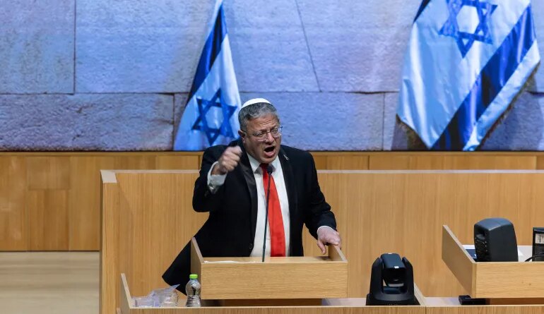 Israel's far-right National Security Minister Itamar Ben-Gvir speaks during a session as Israel's parliament passes a law on Monday making the death penalty a default sentence for Palestinians convicted in military courts of deadly attacks, at the Knesset, Israel’s parliament in Jerusalem March 30, 2026 REUTERS/Oren Ben Hakoon ISRAEL OUT. NO COMMERCIAL OR EDITORIAL SALES IN ISRAEL