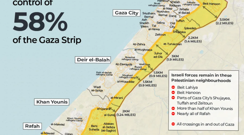 INTERACTIVE - Gaza map Israel’s withdrawal in Trump’s 20-point plan yellow line map-1760017243