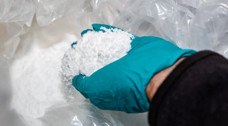 Lithium powder from recycled batteries at the Redwood Materials recycling and manufacturing facility in McCarran, Nevada, US, on Friday, March 22, 2024. Redwood plans to manufacture enough of cathode active material, responsible for a third of the cost of a battery, to build more than 1.3 million EVs a year by 2028, in addition to other battery components that have never been made in the US before