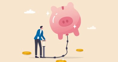 pumping air into a floating piggy bank