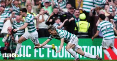 Daizen Maeda scored twice as Celtic beat Rangers to move within a point of Hearts