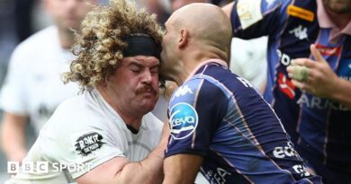 Alfie Barbeary is tackled high