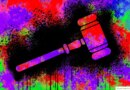 Concept illustration depicting messy litigation with an illustrated gavel on a multicolored background