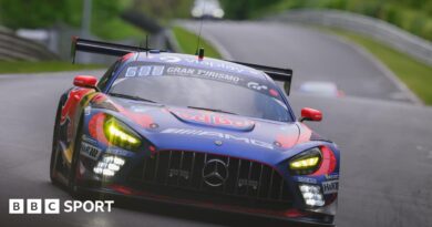 The Mercedes-AMG GT3 of Max Verstappen, Lucas Auer, Jules Gounon and Daniel Juncadella during the Nurburgring 24 Hours race