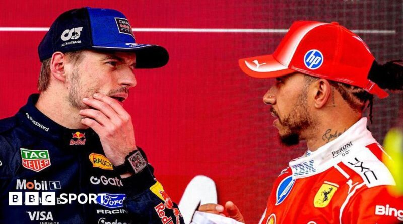 Red Bull's Max Verstappen and Ferrari's Lewis Hamilton in discussions at the Canadian Grand Prix
