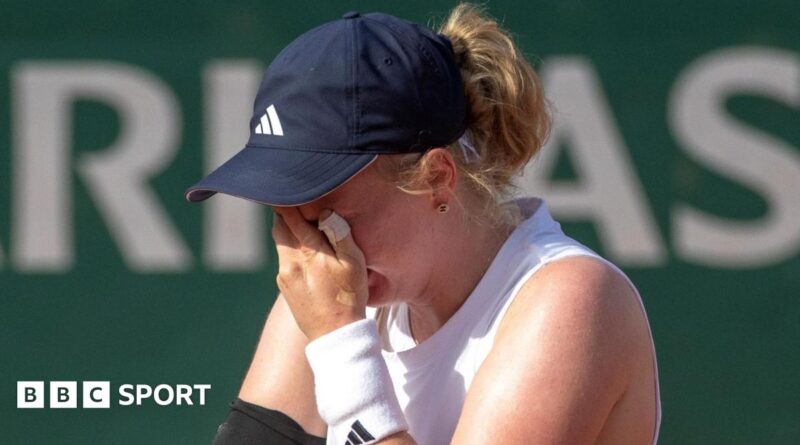 Francesca Jones is emotional after winning her French Open first round match
