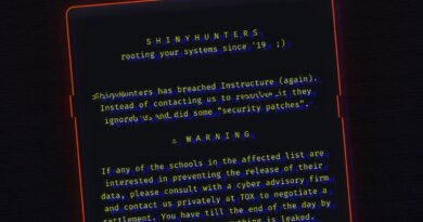 A redacted screenshot of the message ShinyHunters left on the hacked login pages of Instructure's platform Canvas.