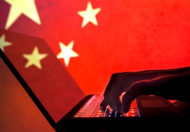 Cybercriminal, hacker China flag background.