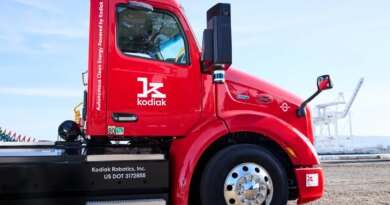 Cab of red Peterbilt semi truck