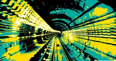 an illustration of an underground tunnel using mostly green, yellow and black
