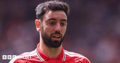 Bruno Fernandes playing for Manchester United, wearing the club's red kit