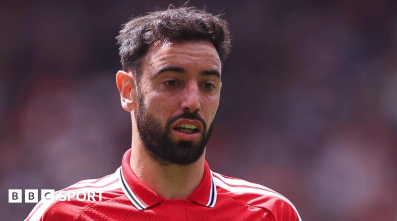 Bruno Fernandes playing for Manchester United, wearing the club's red kit
