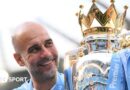 Pep Guardiola holds up six fingers to fans to indicate the six Premier League titles won after their match with Liverpool in December 2024 