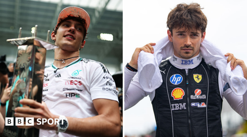 A split image of Kimi Antonelli and Charles Leclerc