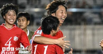 Ri Kum-Hyang of Naegohyang Women's FC celebrates with team-mates after scoring a goal during the AFC Women's Champions League match between Naegohyang and ISPE