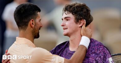 Novak Djokovic and Joao Fonseca share a warm embrace after their French Open match