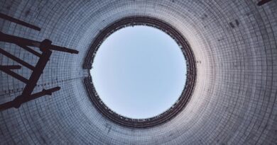 Looking up inside the cooling tower of the Chernobyl Nuclear Power Plant in Pripyat, Ukraine.