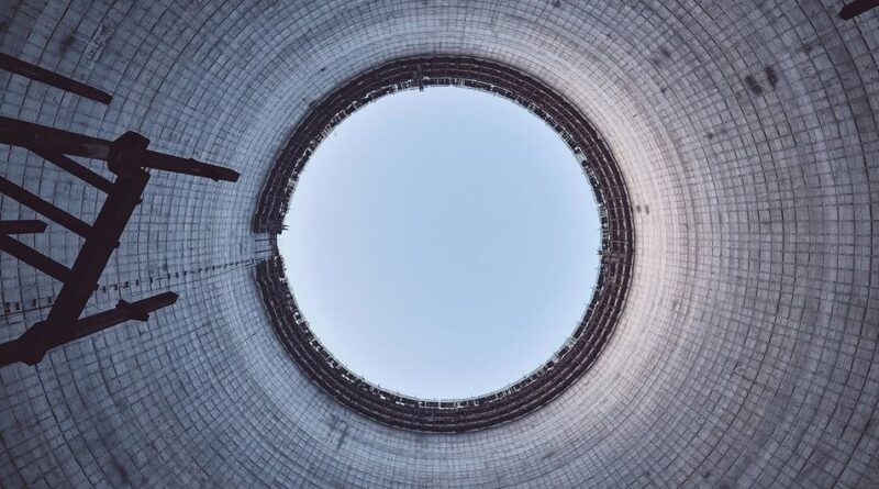 Looking up inside the cooling tower of the Chernobyl Nuclear Power Plant in Pripyat, Ukraine.