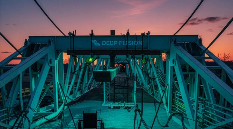 A drilling rig stands in front of a sunset.