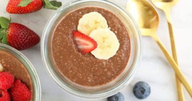 Chia protein pudding in a cup with toppings