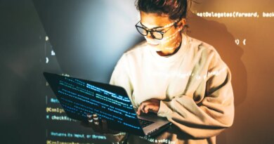 Young woman programming.