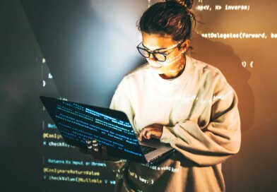 Young woman programming.