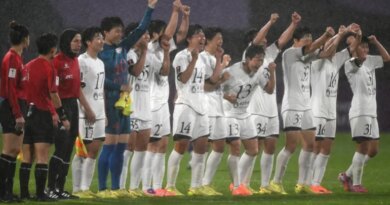 Naegohyang Women's FC players celebrate their victory after the AFC Women's Champions League semi-final football match between North Korea's Naegohyang Women's FC and South Korea's Suwon FC Women in Suwon on May 20, 2026. (Photo by Jung Yeon-je / AFP)