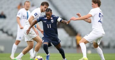 AUCKLAND, NEW ZEALAND - MARCH 30: Garry Rodrigues of Cape Verde is challenged by Onni Valakari of Finland during the FIFA Series match between Cape Verde and Finland at Eden Park on March 30, 2026 in Auckland, New Zealand. (Photo by Phil Walter/Getty Images)