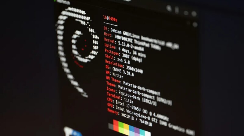 a screenshot of Debian Linux on a black screen with a white terminal font