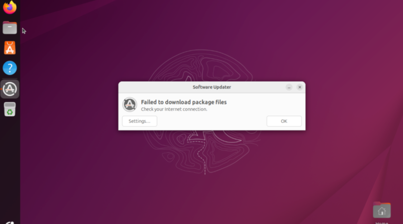 A screenshot showing that an attempt to update the Ubuntu operating system failed, amidst a DDoS attack targeting the Linux-based operating system.