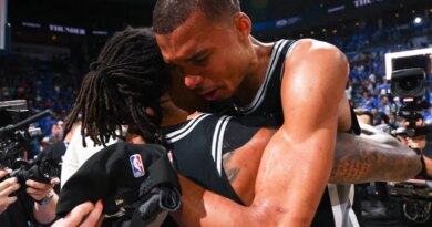 OKLAHOMA CITY, OK - MAY 30: Victor Wembanyama #1 and Devin Vassell #24 of the San Antonio Spurs hug after the game against the Oklahoma City Thunder during Game Seven of the NBA Western Conference Finals on May 30, 2026 at Paycom Center in Oklahoma City, Oklahoma. NOTE TO USER: User expressly acknowledges and agrees that, by downloading and or using this photograph, User is consenting to the terms and conditions of the Getty Images License Agreement. Mandatory Copyright Notice: Copyright 2026 NBAE Zach Beeker/NBAE via Getty Images/AFP (Photo by Zach Beeker / NBAE / Getty Images / Getty Images via AFP)