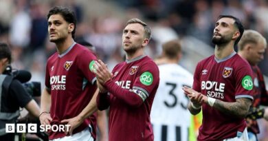 West Ham skipper Jarrod Bowen (centre) after the 3-1 defeat at Newcastle