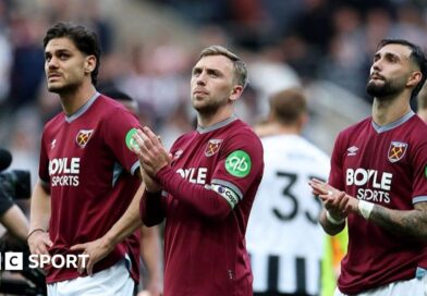 West Ham skipper Jarrod Bowen (centre) after the 3-1 defeat at Newcastle