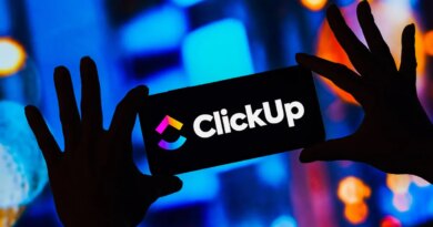 ClickUp logo on a smartphone