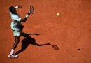France's Moise Kouame plays a forehand return to Croatia's Marin Cilic during their men's singles match on day 3 of the French Open tennis tournament on Court Simonne-Mathieu at the Roland-Garros Complex in Paris on May 26, 2026. (Photo by JULIEN DE ROSA / AFP)