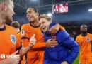 Matthijs de Ligt of Holland, Virgil van Dijk of Holland, Frenkie de Jong of Holland celebrate qualifying for the 2026 FIFA World Cup