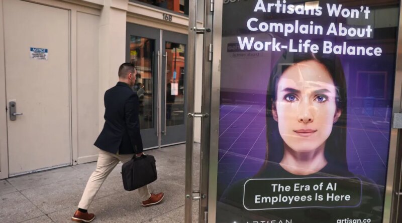 An ad for AI company Artisan is posted on 2nd Street on December 05, 2024 in San Francisco, California.