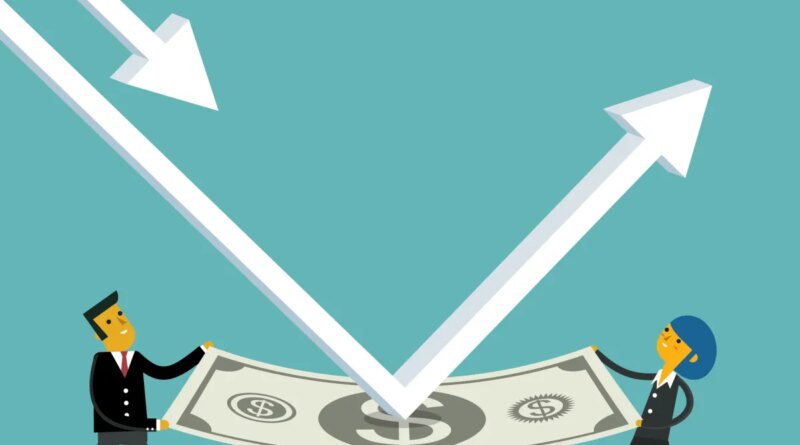 render of man and woman holding dollar bill, arrow deflecting off it
