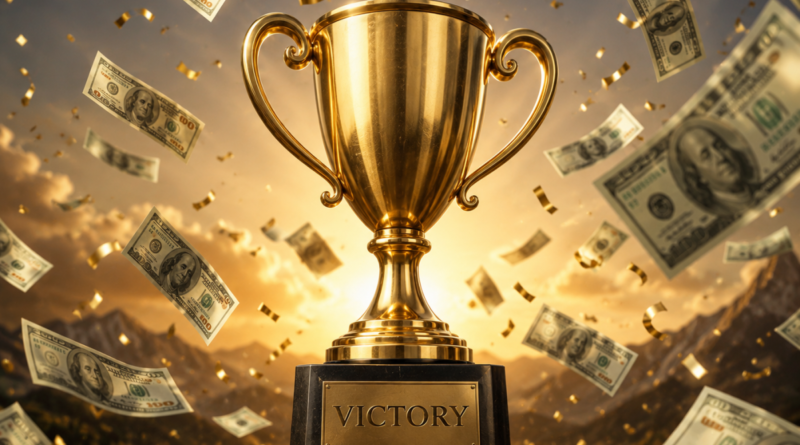 Victory, winner, dollars, dollar signs