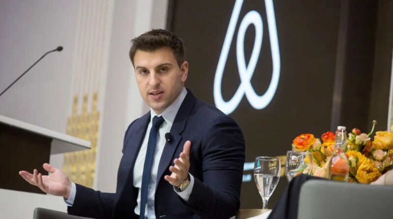 Brian Chesky, chief executive officer and co-founder of Airbnb Inc., speaks during an Economic Club of New York luncheon at the New York Stock Exchange