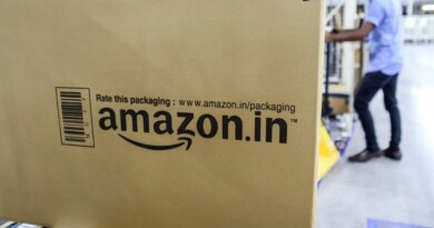 A package sits ready for shipment at the Amazon.com Inc. fulfillment center in Hyderabad, India