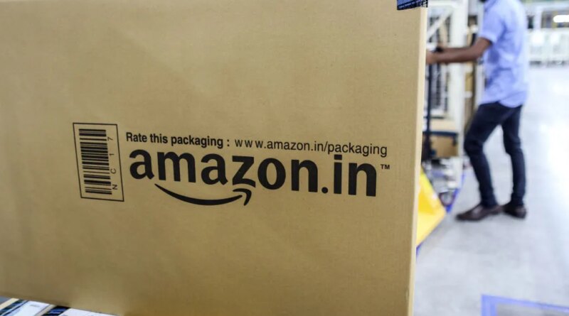 A package sits ready for shipment at the Amazon.com Inc. fulfillment center in Hyderabad, India