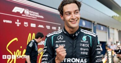 George Russell celebrates winning the Austrian Grand Prix 