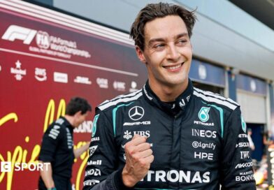George Russell celebrates winning the Austrian Grand Prix 