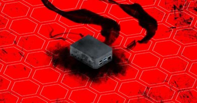 An illustration of a burned out router or firewall, indicating a breach.