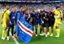 Cape Verde players and staff celebrate after the Saudi Arabia match match as Cape Verde qualify for the knockout stages of the World Cup