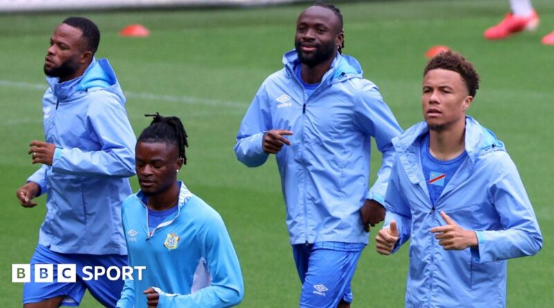 DR Congo's players train at Liege's stadium before their friendly with Denmark