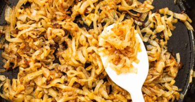 Caramelized onions in a skillet pan.