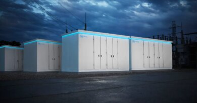 Battery packs from GM rendered against a darkened sky.