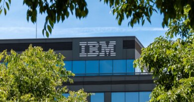 Exterior view of the French headquarters of IBM, an American multinational technology company active in computer hardware, software and services.
